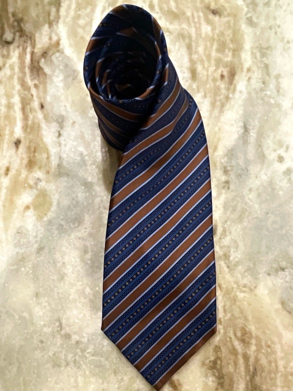 Stefano Ricci Silk Blue Brown Striped Satin Men’s Tie